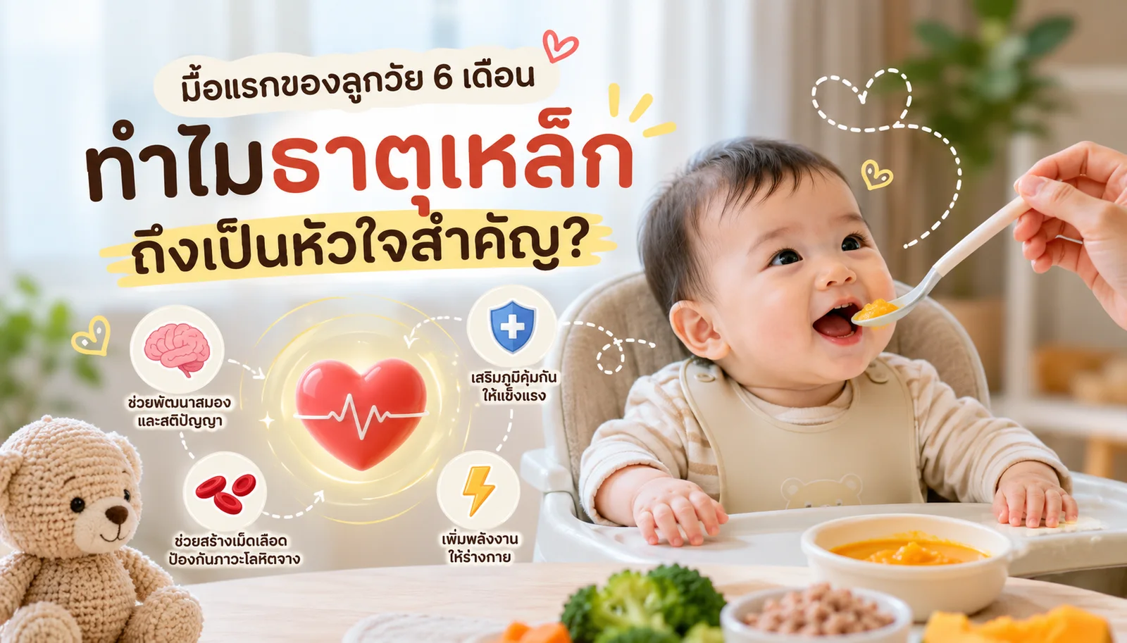 มื้อแรกของลูกวัย 6 เดือนและอาหารที่ช่วยเติมธาตุเหล็ก