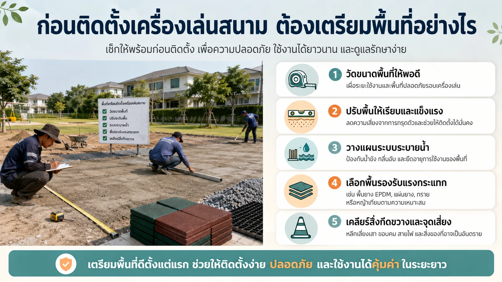 ก่อนติดตั้งเครื่องเล่นสนาม ต้องเตรียมพื้นที่อย่างไร - Play Arena